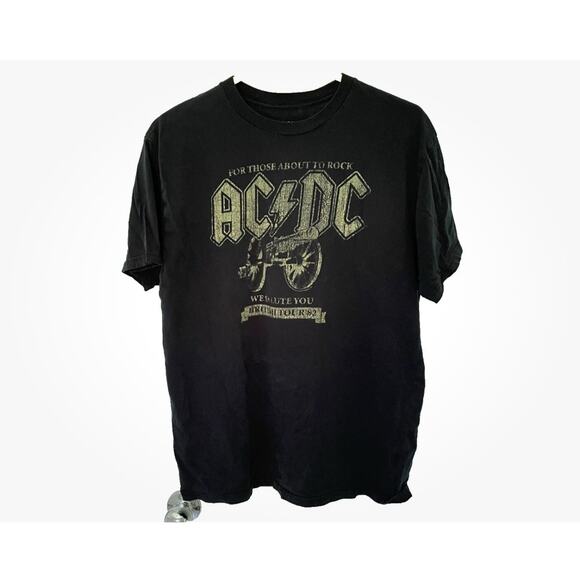 Vtg AC/DC Tee Shirt For Those About To Rock We Salute You British Tour '82 Sz L - Picture 2 of 4